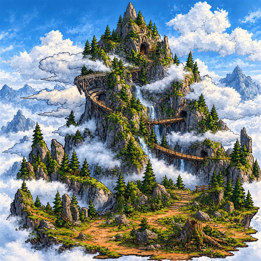 Duelathon's floating mountain fortress
